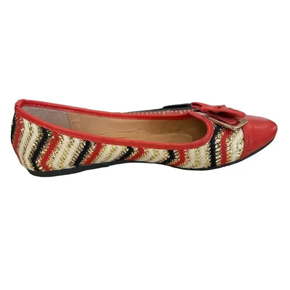 Machi Women's Red Plaid Ballet Flats Size 7 with‎ Bow Accent